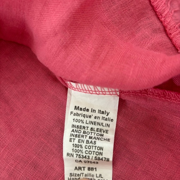 Terzo Millennio Large Pink Italian Linen Short Sleeve Blouse with Ruffle Detail - Picture 5 of 6